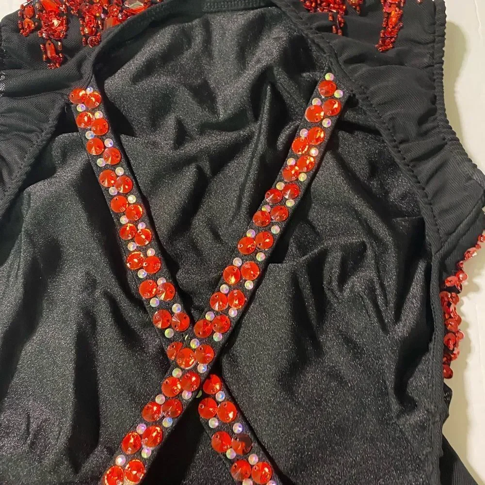 Rare Glamour competition solo dance costume red black jazz contemporary SA adult